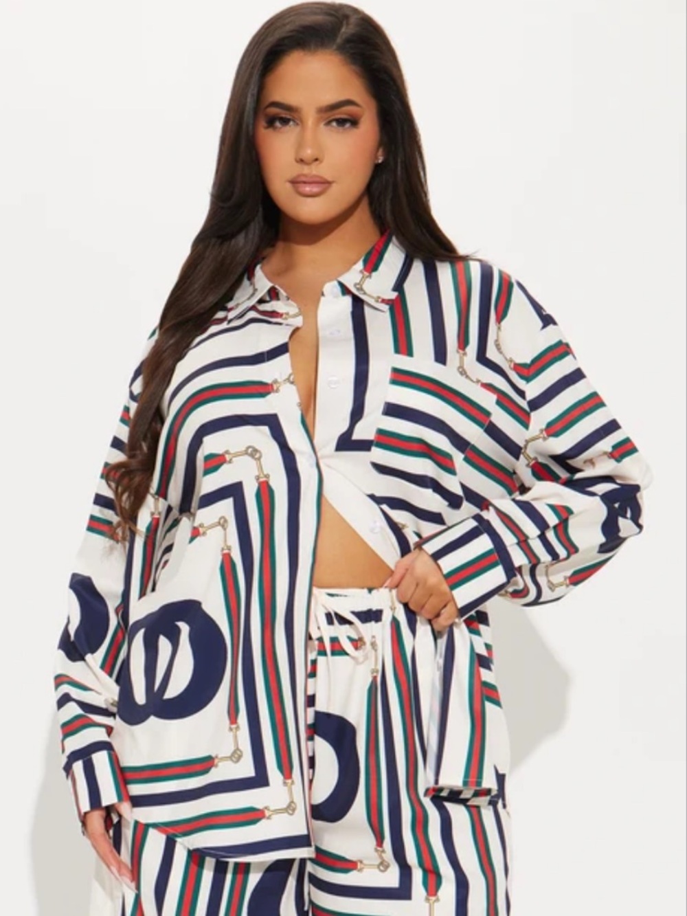 Fashion Nova On a Yacht Satin Pant Set Striped Matching Set Size 3X NWT